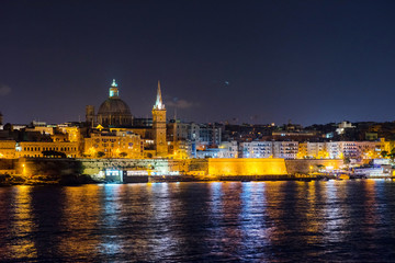 Valletta at night. View from Sliema. Malta