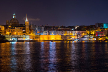 Obraz na płótnie Canvas Valletta at night. View from Sliema. Malta
