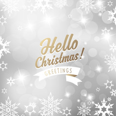 Christmas silver background with snowflakes and Hello Christmas text - square version