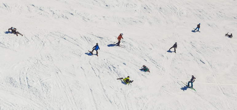 Skiers on the track Ski resort  Hopfgarten, Tyrol, Austria