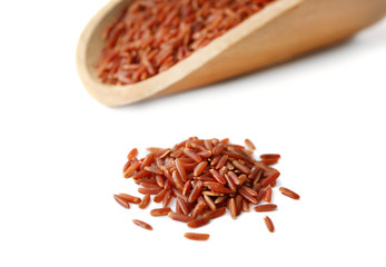 Jasmine brown rice on white background