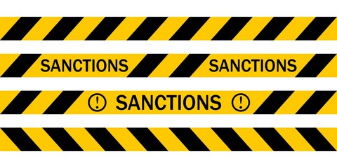 Yellow warning tape with the inscription SANCTIONS, Vector warning tapes about  introduction of sanctions