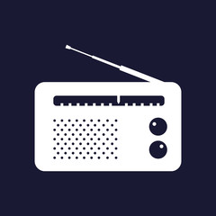 Radio icon. Vector white icon on dark blue background.