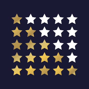 Vector image of 5 star rating.  Gold stars vector icon. Vector  icon on dark blue background.