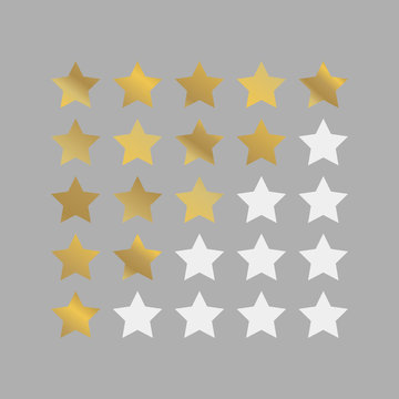 Vector image of 5 star rating.  Gold stars vector icon