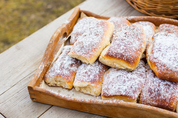 homemade scones with powder sugar
