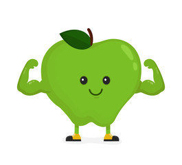 Cute happy strong smiling apple show muscle biceps. 