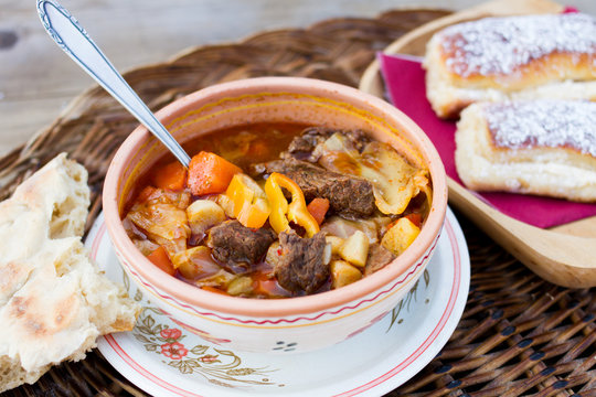 hungarian traditional food, goulash soup with paprika