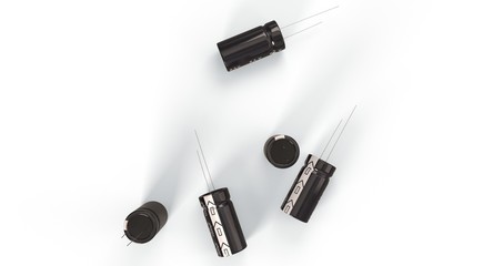 3D rendering - electronic components - a group of electrolytic capacitors isolated on white background.
