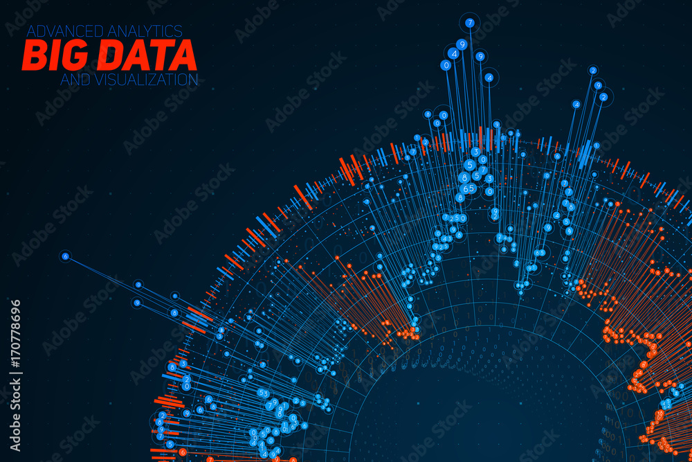 Poster Big data circular visualization. Futuristic infographic. Information aesthetic design. Visual data complexity. Complex data threads graphic. Social network representation. Abstract graph
