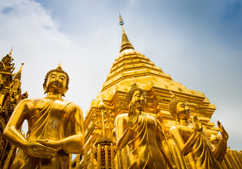 Golden Buddha statues and main stupa in Doi Suthep
