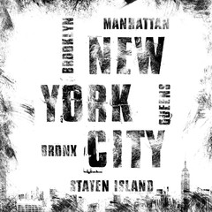 New York city art. Street graphic style NYC. Fashion stylish print. Template apparel, card, label, poster. emblem, t-shirt stamp graphics. Handwritten banner, logo or label. Black hand drawn phrase