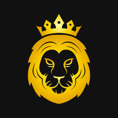 Head of a gold fierce crowned lion logo 