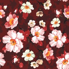 Red Floral Seamless Pattern