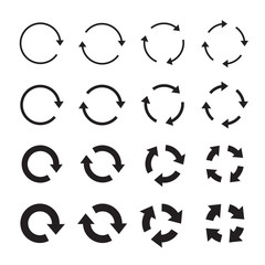 Sets of black circle arrows. Vector Icons