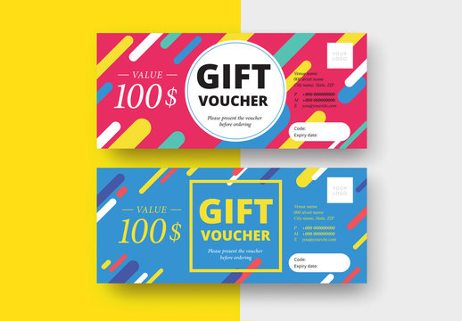Multicolored Gift Voucher Layout in 2 Color Schemes