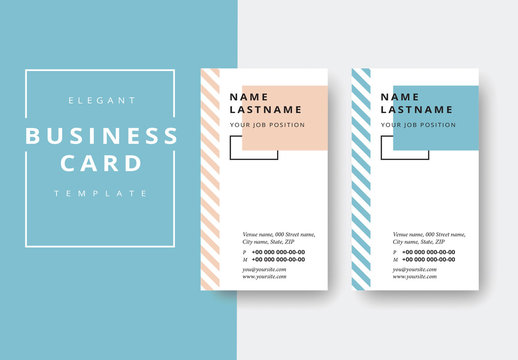 Vertical Business Card Layout with Striped Sidebar