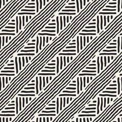 Hand drawn style ethnic seamless pattern. Abstract geometric lines background in black and white.