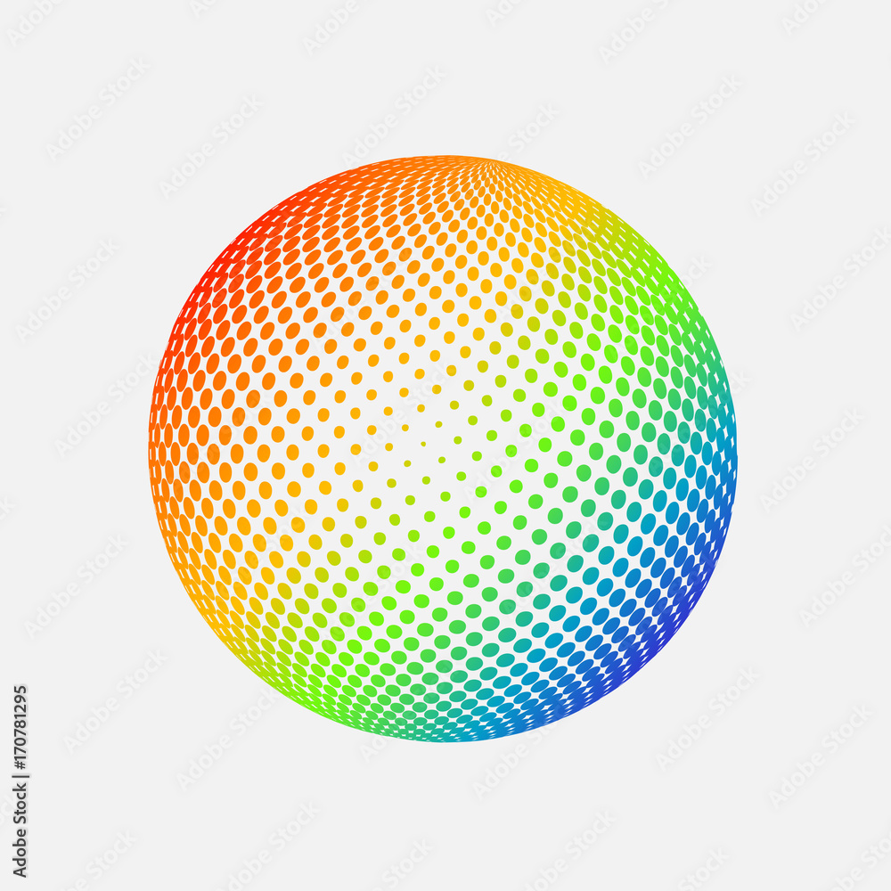 Poster abstract globe dotted sphere. 3d halftone effect vector background. color vector illustration.