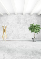 Vertical Bedroom Minimal or Loft style Interior Design. 3D Rendering. Concept idea.