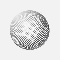Abstract globe dotted sphere, 3d halftone effect vector background. Black and white vector illustration.