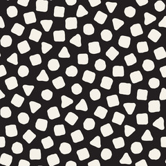 Hand drawn black and white ink abstract seamless pattern. Vector stylish grunge texture. Monochrome scattered shapes paint brush lines