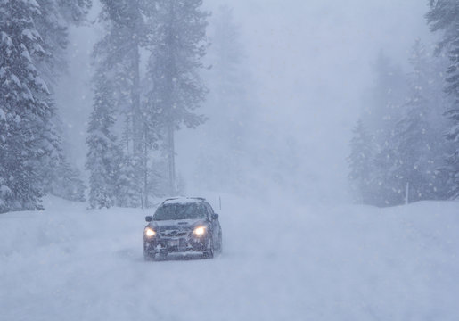 Driving in heavy snow.
