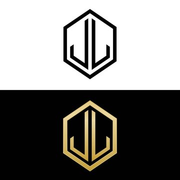initial letters logo jl black and gold monogram hexagon shape vector
