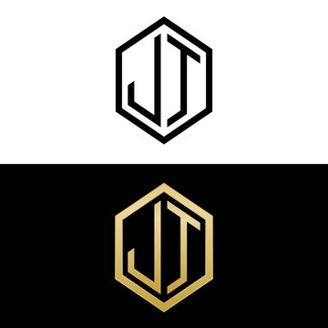 initial letters logo jt black and gold monogram hexagon shape vector