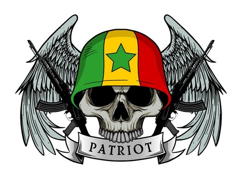 Military skull or patriot skull with SENEGAL flag Helmet and Wings Background and ak47 Gun