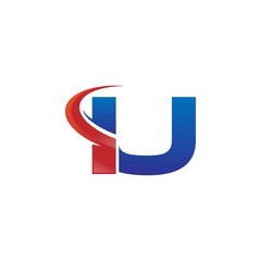 modern vector initial letters logo swoosh iu red blue