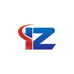 modern vector initial letters logo swoosh iz red blue