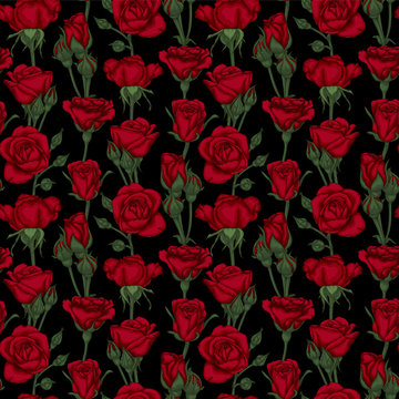 beautiful vintage seamless pattern with roses, rosebuds, leaves and stems. design greeting card and invitation of the wedding, birthday, Valentine's Day, mother's day and other holiday.