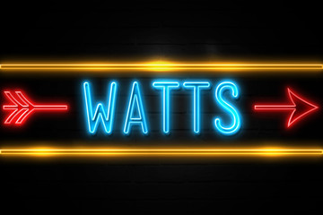 Fototapeta premium Watts - fluorescent Neon Sign on brickwall Front view