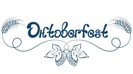 Oktoberfest hand lettering. Ears of barley and cones of hops.