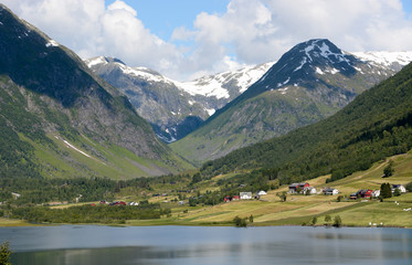Mountain valley with farm