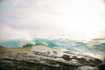 Waves crash on the rocks