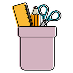 pencil holders with rule and scissors vector illustration design