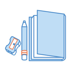 text book school with pencil and sharpeneer vector illustration design