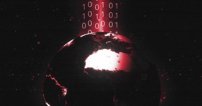 Ominous evil computer hacking earth globe in space