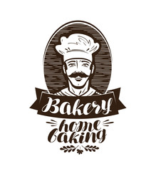 Bakery, bakehouse logo. Home baking label. Vintage vector illustration