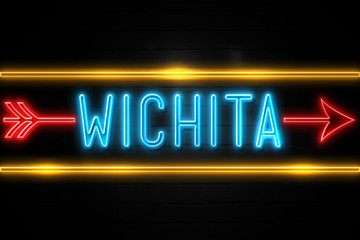 Wichita  - fluorescent Neon Sign on brickwall Front view
