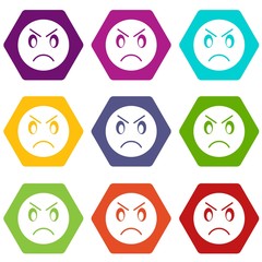 Annoyed emoticon set color hexahedron