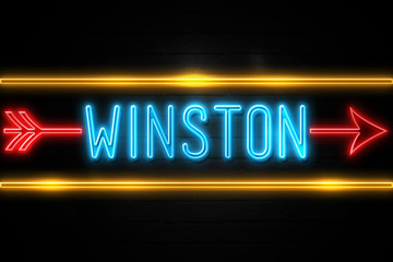 Winston  - fluorescent Neon Sign on brickwall Front view