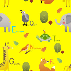 Illustration drawing style alphabet wildlife