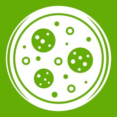 Tasty pizza with sausage and olives icon green