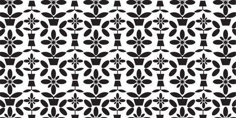 seamless pattern with black and white abstract floral , Vector illustration