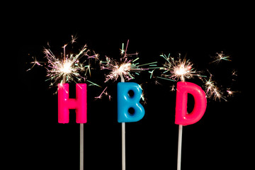 HBD,happy birthday text witch fireworks
