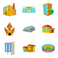 City style icons set, cartoon style