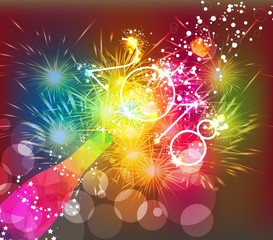 Happy new year 2018 greeting card or poster design with colorful triangle champagne explosion